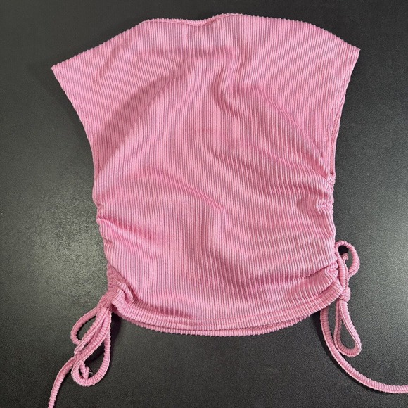 ASOS DESIGN Ribbed Sleeveless Pink Crop top with ruched sides size 4 - Picture 5 of 8